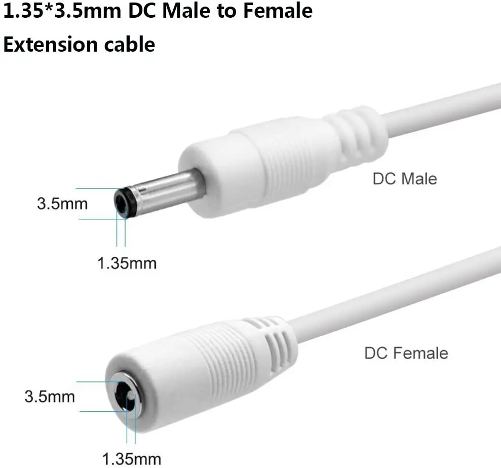 dc 3.5*1.35mm Male to Female Jack DC 5V Plug Extension Cord 5m for DC Power Adapter CCTV Security Camera 2pcs 5m/16.4Feet