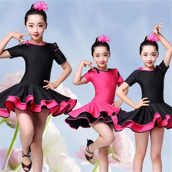 

2020 Kids Dresses for Girls Latin Ballroom Dance Dress Competition Short Sleeve Stage Performance Costumes Kids Practice Wear