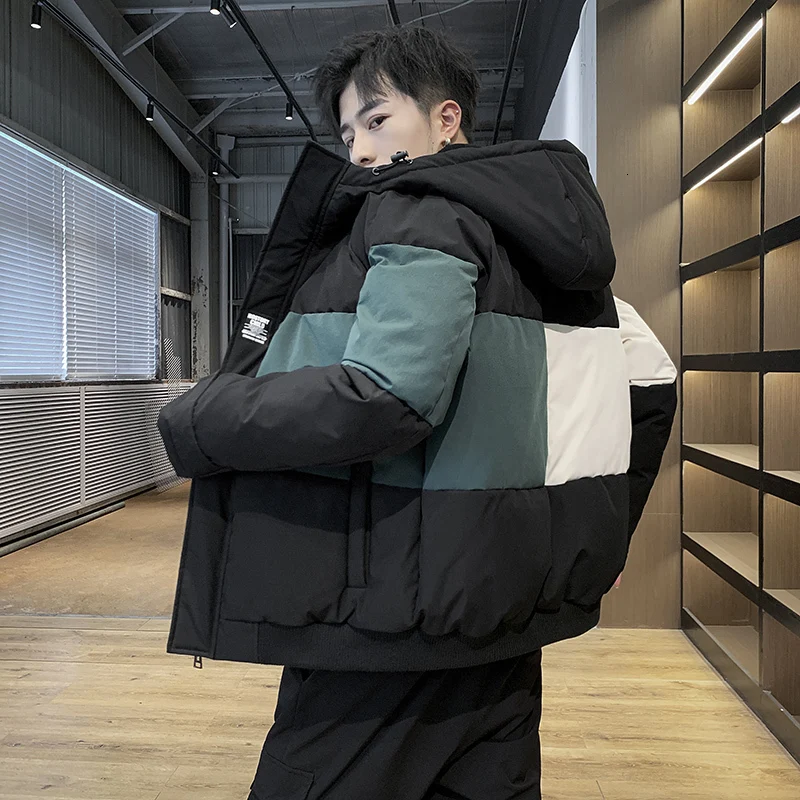 Winter Down Jacket Men's Warm Thicken Parka Men Fashion Hit Color Hooded Coat Man Loose Cotton Jacket Male Clothes Outwear M-3XL