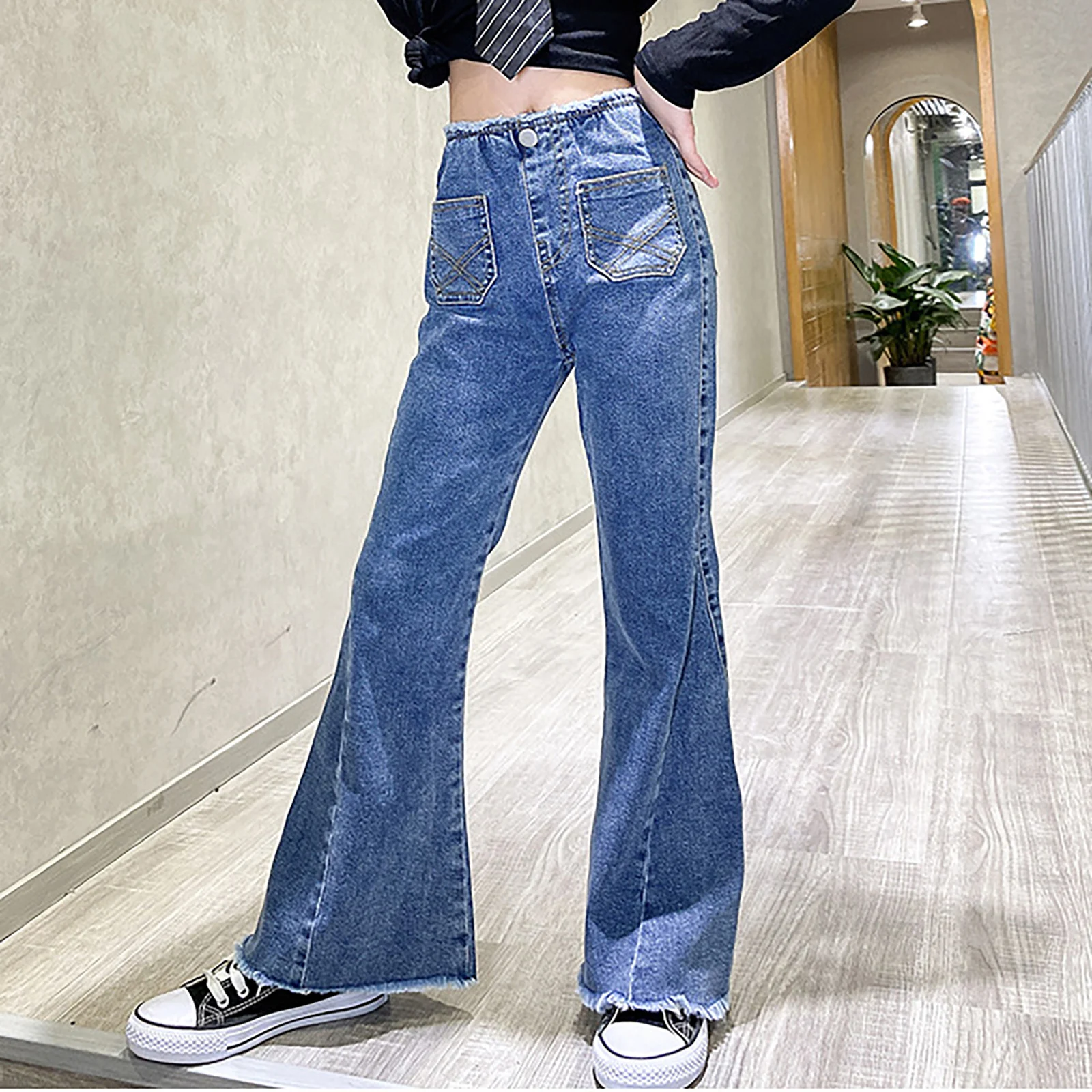 Kids Girls Fashion Denim Long Pants 