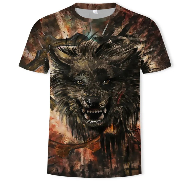 Футболка мужская с 3D принтом хищника и волка летняя повседневная спортивная
