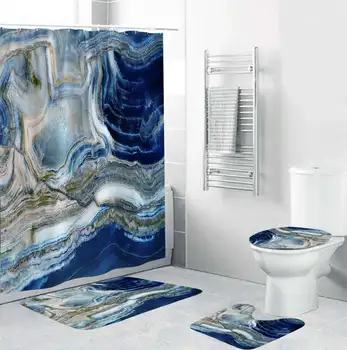 

Bathroom Set Waterproof Shower Curtain Non-slip Mats Bath Carpets Toilet Seat Cover Lid Floor Mat Bathroom Decor 180cmx180cm