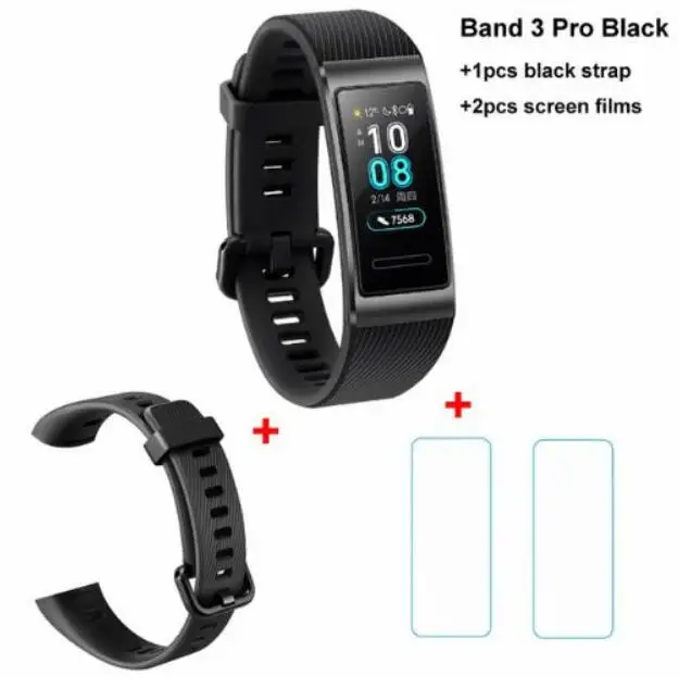 Huawei Band 3 Pro Band 3 0,95 дюймов Поддержка gps NFC трекер плавание Водонепроницаемый Bluetooth фитнес-трекер сенсорный экран - Цвет: 3P Blk add blk n fil