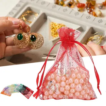 

100Pcs Christmas Drawstring Gift Bags Organza Wedding Favor Voile Bags Gift Organizer Drawstring Pouches Mixed Color