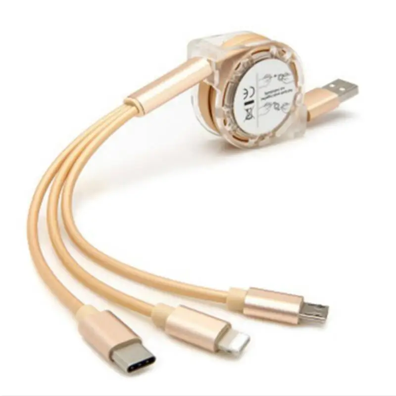 3 в 1 type C порт+ микро USB кабель Android для samsung Xiaomi huawei Выдвижной зарядное устройство USB порт линия передачи данных - Цвет: Gold