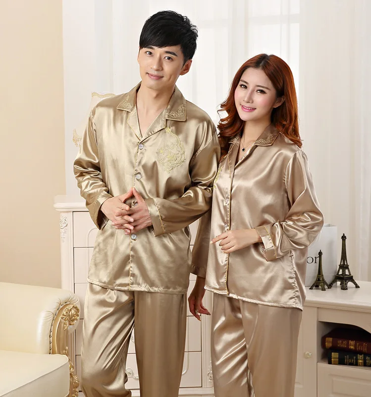 Spring Autumn Couple Pajamas Set Sleepwear Plus Size Pijamas Suit Nightwear Loose Casual 2 PCS Shirt&Pant Men Rayon Home Wear