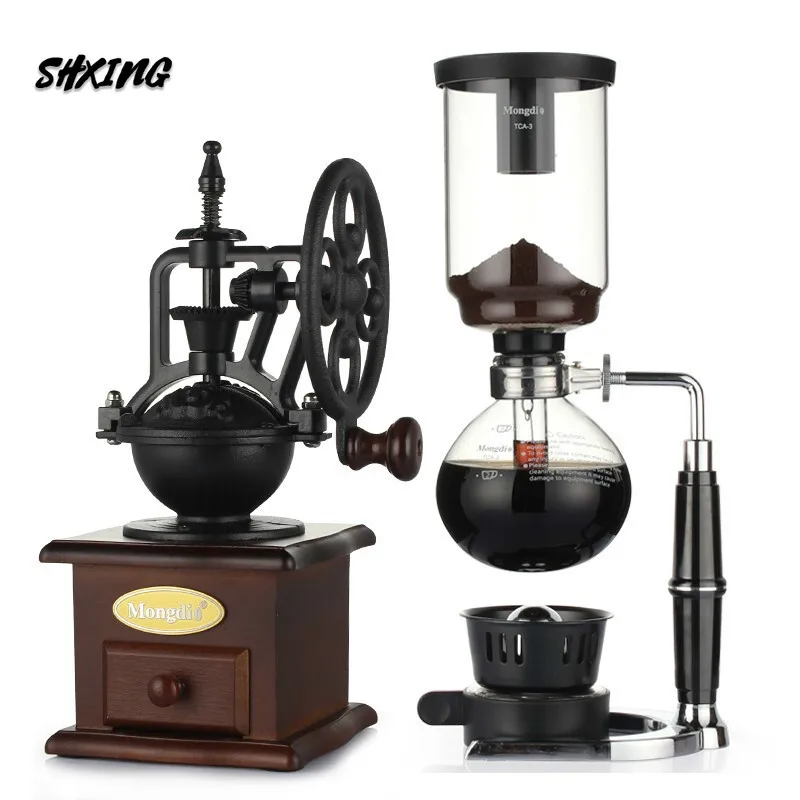 

SHXING Hand-shake Bean Grinder Retro Home Coffee Bean Grinder Hand-grinding Machine Mill with Coffee Pot (3 Servings)