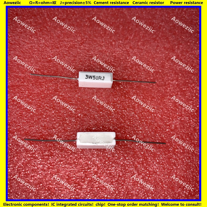 

10 шт. 3W51RJ 3w51Ω J RX27 горизонтальное сопротивление цемента 3 Вт 51ohm 3W51RJ 3W51R 51 Ω керамическое сопротивление точность 5% Сопротивление мощности