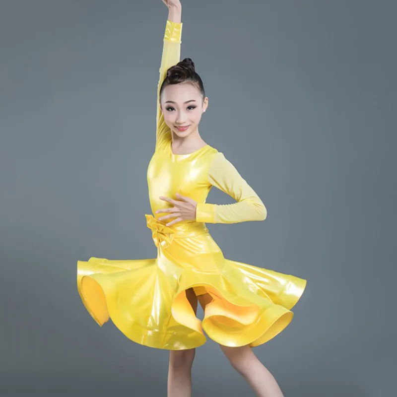 Латиноамериканских танцев танцевальное платье для девочек с длинными рукавами; детская Танго Румба ча-ча Самба Сальса Танцы Костюмы детям практиковать одежда для сцены DN3904