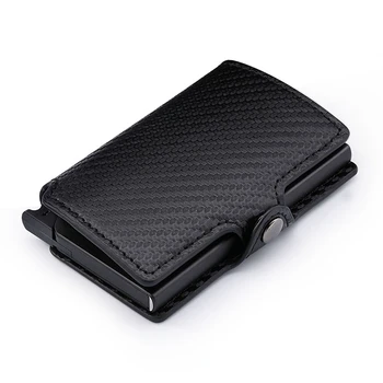 

Men carbon fiber Leather Automatic Credit card holder Aluminum Mini Wallet With Back Pocket ID Card RFID Blocking purse