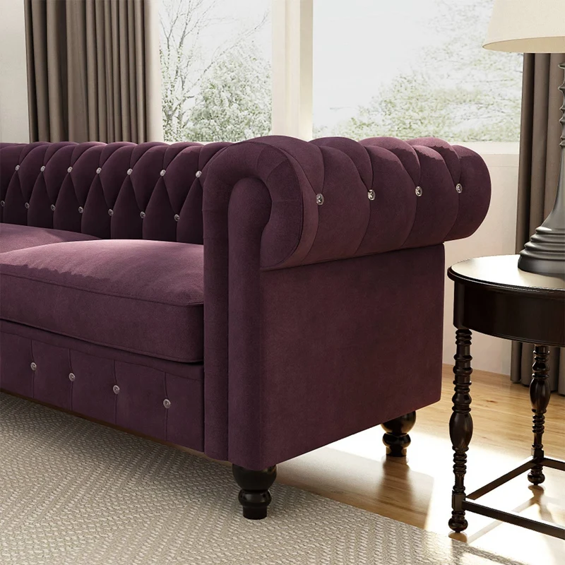 Couch For Living Room Upholstered Chesterfield Sofa, Velvet Surface