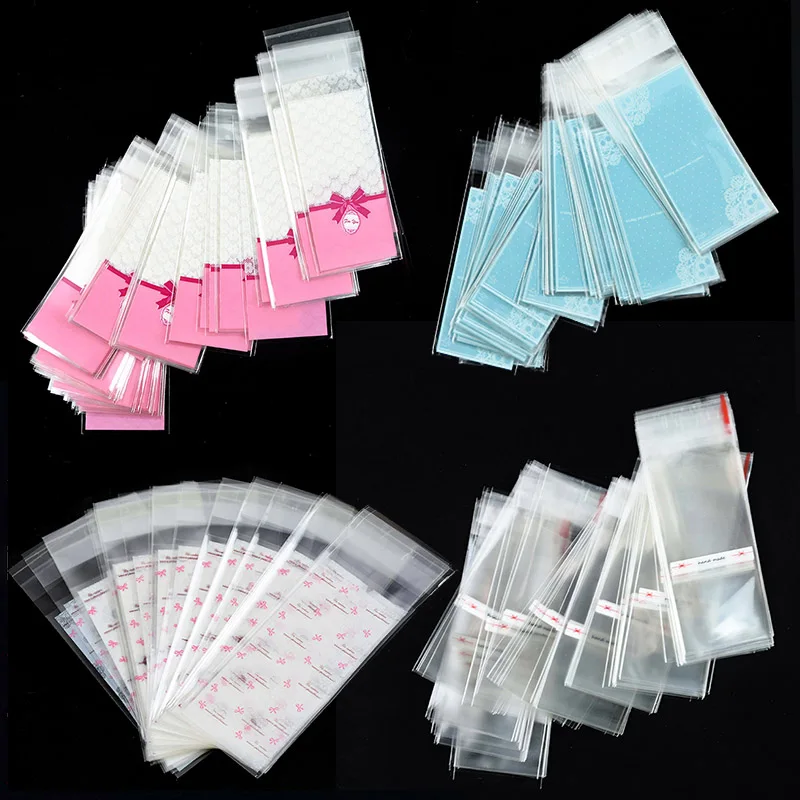 

100Pcs 5x13cm Plastic Cookie Bags Gift Packaging Self Adhesive Opp Bags Small Product Lipstick Packing Supplies Party Favors Bag