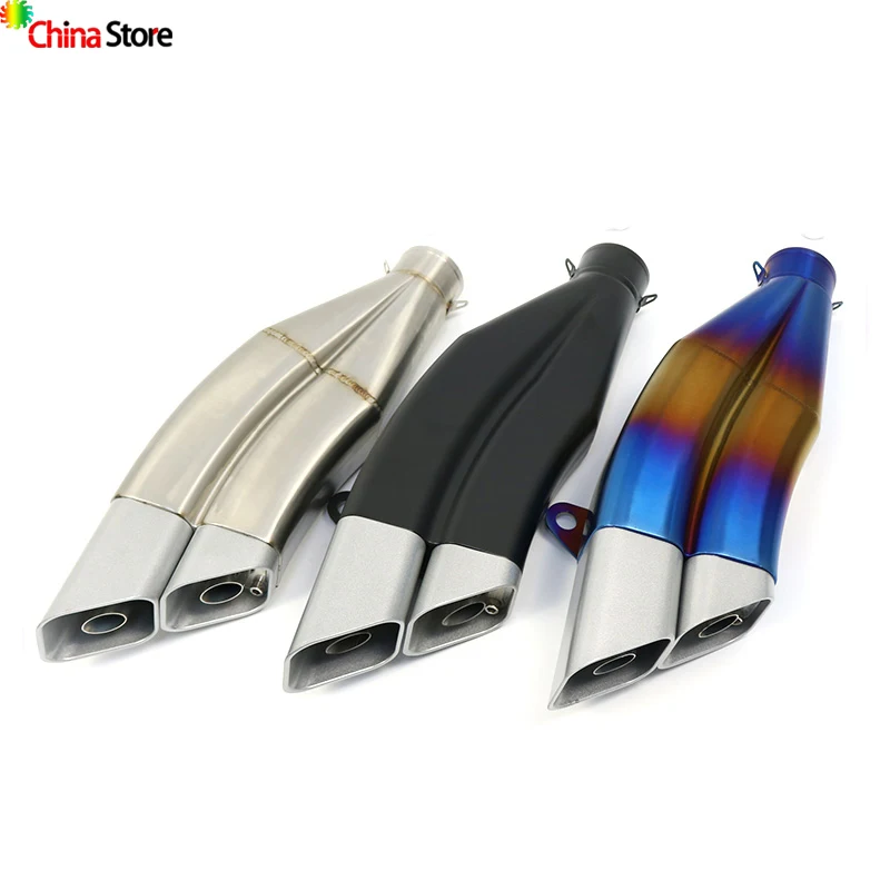 2" Inlet 420mm Length Dual Outlet Square Exhaust Pipe Mulffer with DB Killer for R3R6 CB400