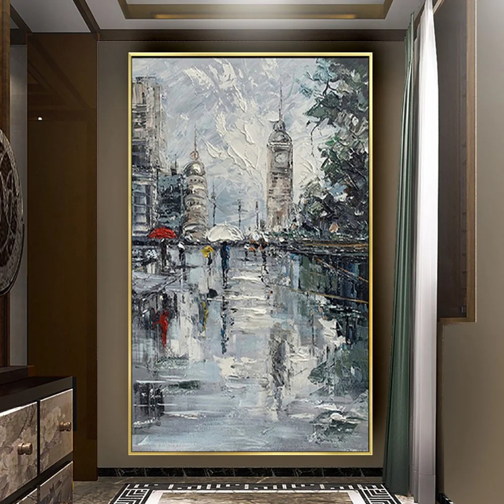 

Canvas Poster Home Wall Art Modern Street Landscape Oil Painting Hand-Painted Abstract Drawing For Living Room Decor Mural