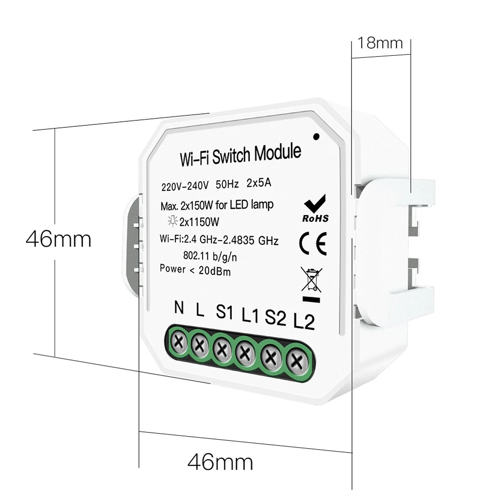 

Newest 2 Gang 2 Way Wifi Smart Light Switch Diy Breaker Module Smart Life/Tuya APP Remote Control