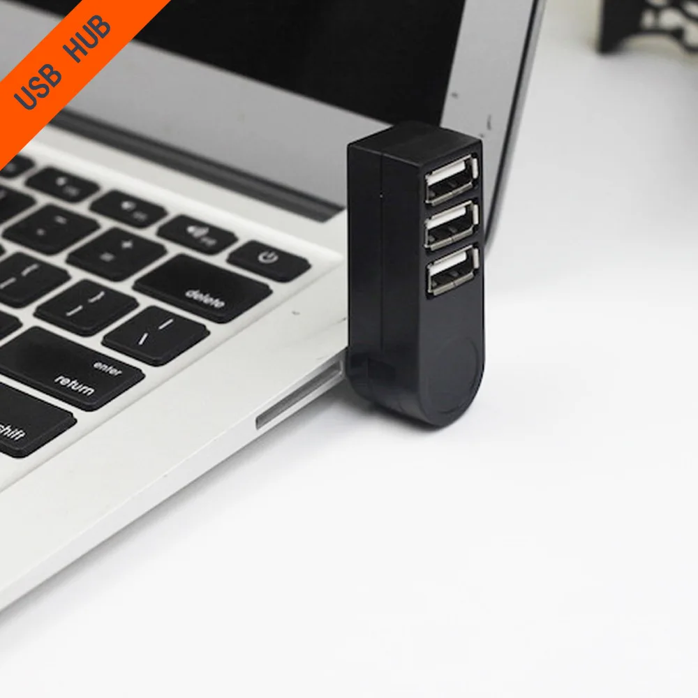 Mini adaptador divisor de cubo giratorio USB 2,0, 3 puertos, 1 Uds., negro, adecuado para PC, portátil, Notebook