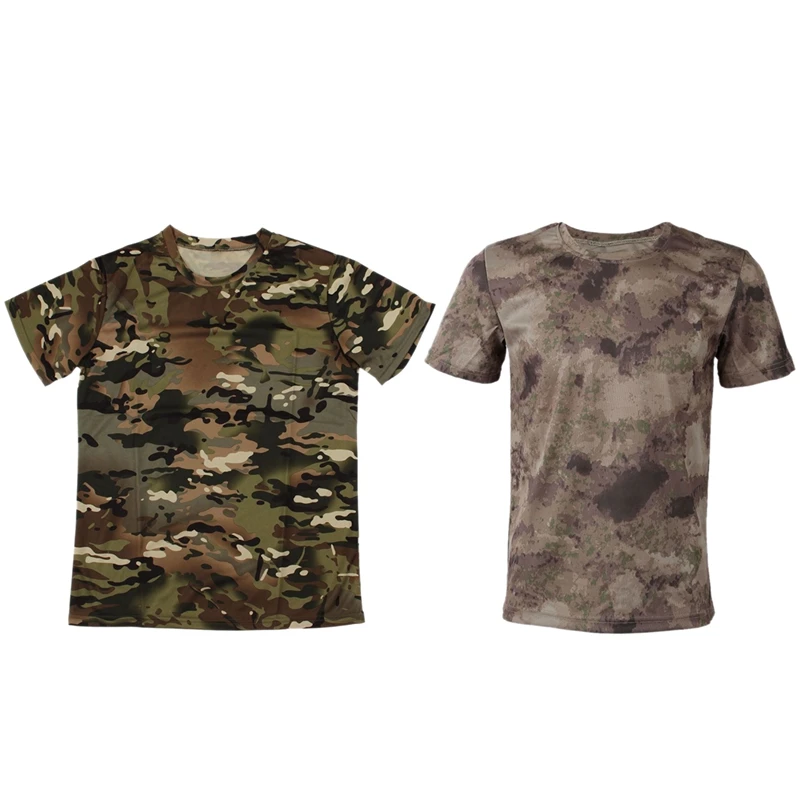 

2 Pcs New Outdoor Hunting Camouflage T-Shirt Men Breathable Army Combat T Shirt Dry Sport Camo Camp Tees XXXL (Ruins Yellow & CP