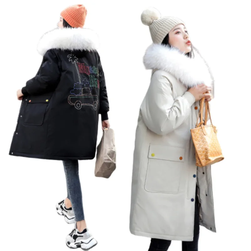 

Embroidery Down Jackets Loose Long Coat Women Winter 2019 New Hot Parka Vadim Plus Size Slim Jackets Veste Hiver Femme Coats