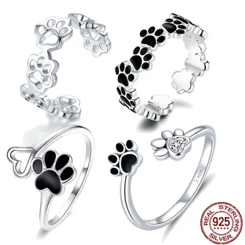 

Footprints Rings 925 Sterling Silver Women Finger Ring Pet Dog Footprints Rings Girl for Women Fashion Jewelry Making Anel