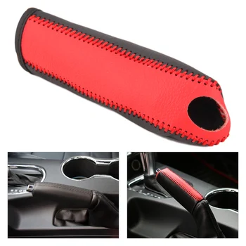

EIDRAN Black & Red Genuine Leather Anti-slip Car Handbrake Cover Trim Protective Sleeve For Ford Mustang 2015-2016