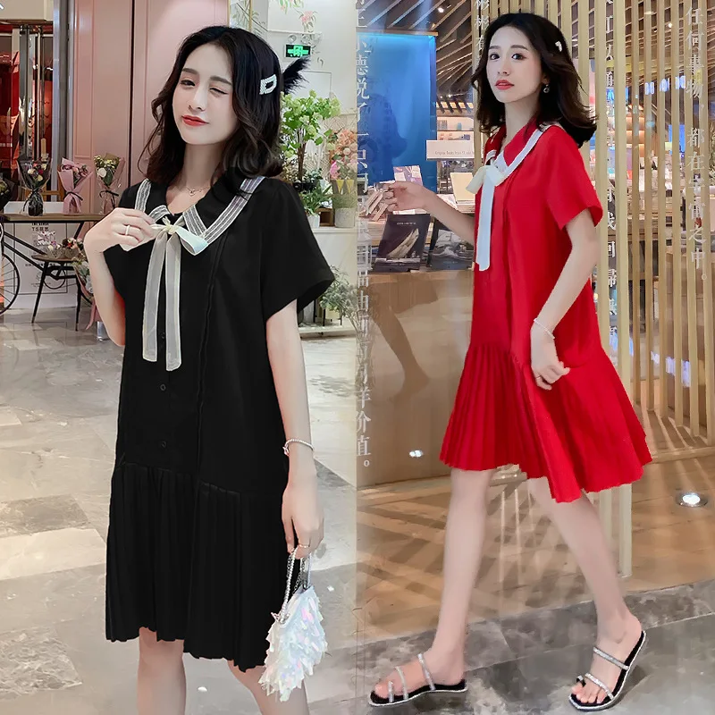 

Pregnant Women Summer Wear Dress Maternity Clothes Summer 2019 Immortal Chiffon Skirt Short Sleeve Loose-Fit Fashion Network Red