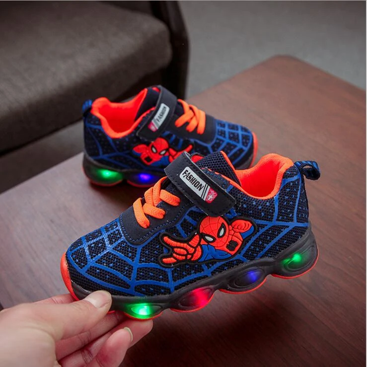 Zapatos luces niños y niñas, zapatillas deportivas informales brillantes, con luces Led, Spiderman| | - AliExpress