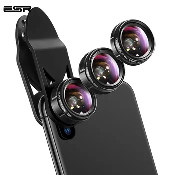 

ESR Phone Len 3-in-1/Lot 120 degree Wide Angle 15x Macro 195 degree Fisheye Lenses with Clip Suit for All Camera Kits Phone Len