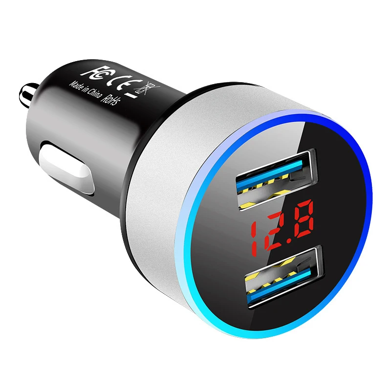 Acgicea Car Charger For Cigarette Smart Phone USB Adapter Mobile Phone Charger Dual USB Digital Display Voltmeter Fast Charging 5v 1a usb Chargers