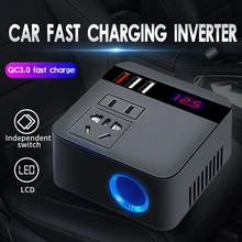Inversor de corriente para coche, dispositivo de 150W, pico DC12V/24V a 110V/220V, tomas de pantalla LED, Cargador USB QC 3,0 de carga rápida