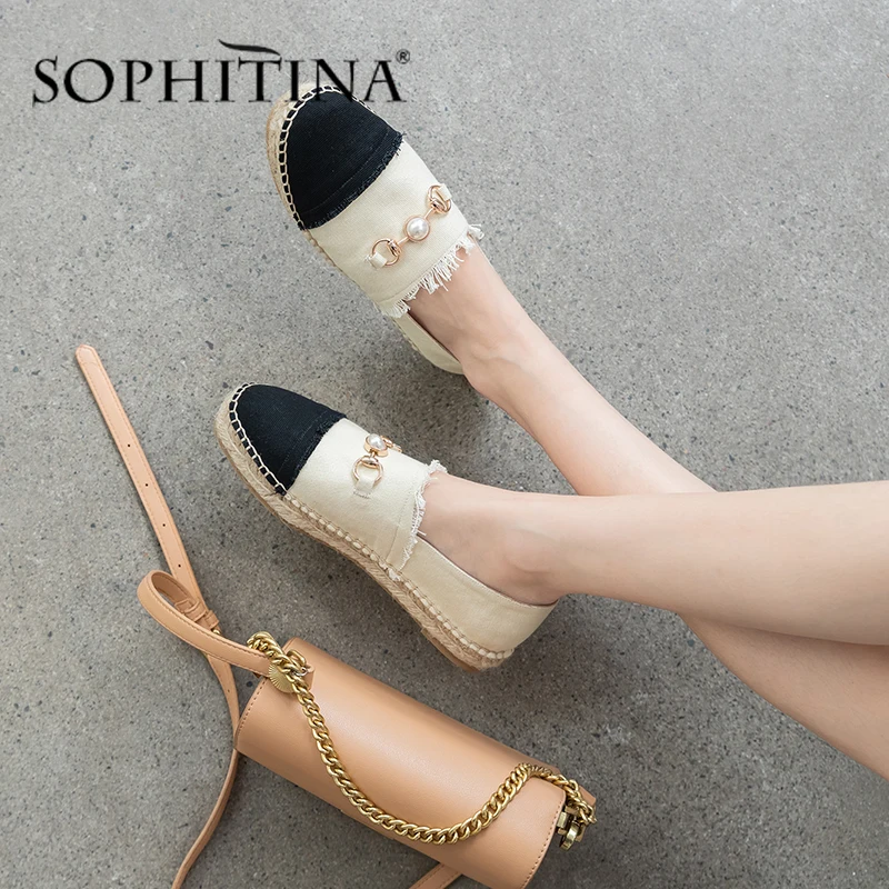 SOPHITINA Casual Women' s Flats Patchwork Design Metal Pearl Decoration Slip-On Comfortable Daily Shoes High Quality PO488 | Обувь