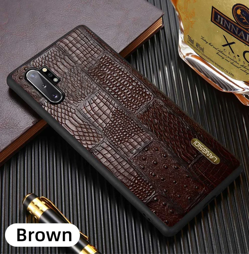 Чехол из натуральной кожи в стиле ретро для samsung galaxy A50 A70 A40 A20 Note 8 9 10 S8 S9 S10 plus - Цвет: Темно-коричневый