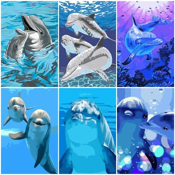 

AZQSD Painting By Numbers On Canvas Animal Handpainted Gift Unframe DIY Acrylic Paint Coloring By Numbers Dolphin Home Decor