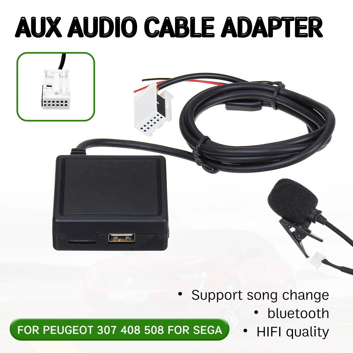 bluetooth Aux Receiver Cable with USB,microphone Hands free Aux Adapter