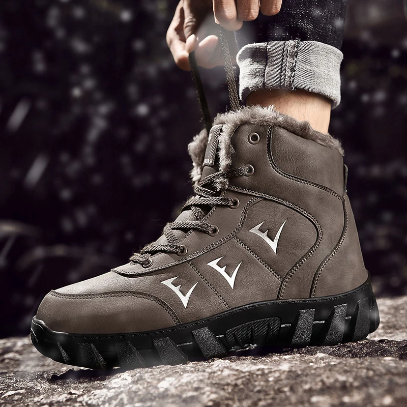 High-top Winter Plus Velvet Warm Snow Boots Breathable Waterproof Leather Non-slip Hunting Shoes Men Outdoor Hiking Sneakers