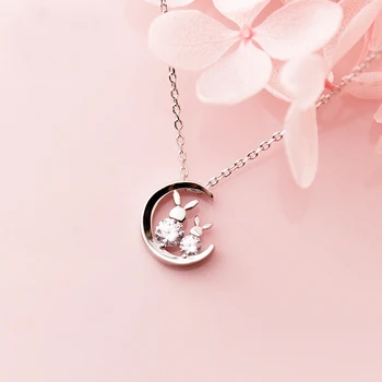 

Genuine 925 Sterling Silver Double Rabbits Pendant Necklace Small and Big Rabbit Necklace for Women Girls Birthday Gifts