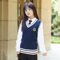 Boys&girls New Sleeveless Stripes Knit Vests Pullovers V Neck Sweaters For British Style Jk School Uniform Student Clothes S-5xl