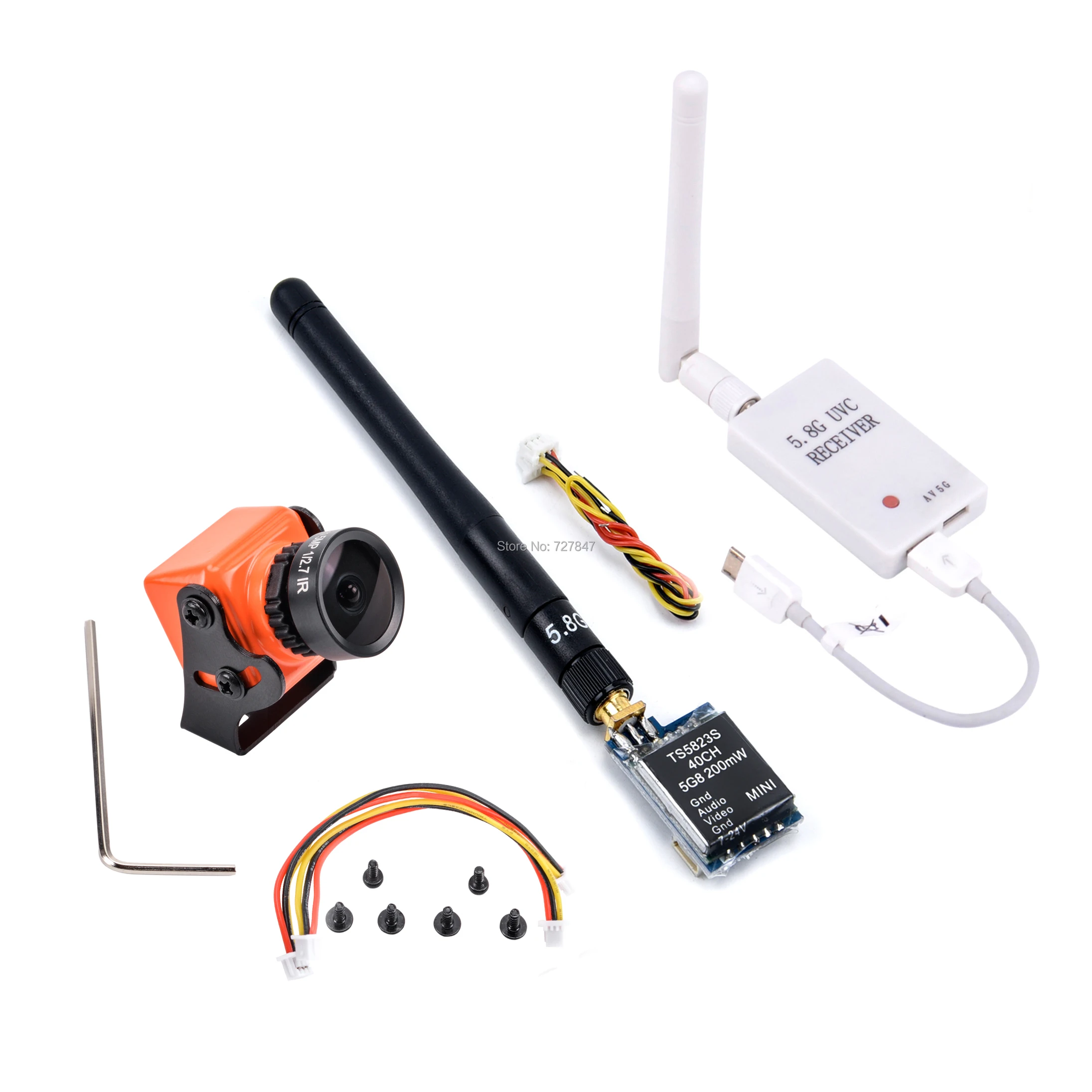 

Mini 5.8G FPV Receiver UVC Video Downlink OTG VR + TS5823S Transmitter + 700TVL PAL FPV Camera 2.1mm / 2.5mm Lens FPV Camera
