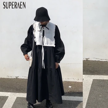 

SuperAen Sweet Girl Dress Spring New 2020 Cotton Ladies Dress Long Sleeve Fashion Casual Solid Color Casual Women Clothing