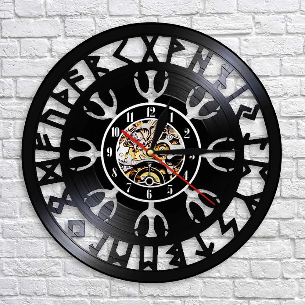 Таинственный скандинавский Магик Викинг Компас настенные часы скандинавский талисман Aegishjalmr руля трепет символ защиты Виниловая пластинка часы