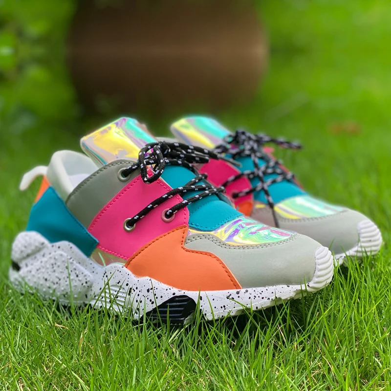 Women's Rainbow Shoes Mixed Color Casual Sneakers Multicolor Increase Sports Shoes Comfortable Breathable Holographic Outdoor Shoes (8)