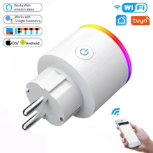 Wi fi tomada inteligente 16a ue adaptador led sem fio controle de voz remoto energia monitor tomada temporizador para alexa google casa