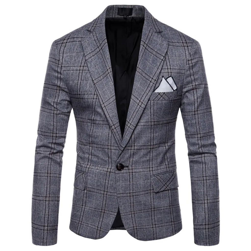 

Men Blazer Winter Casual Plaid Business Wedding Suit Lapel Slim Fit Outwear Coat M-4XL Plus Size blazer masculino мужской пиджак