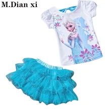 Летнее рождественское платье для девочек комплект принцессы Эльзы для девочек, детское платье из двух предметов с короткими рукавами для девочек от 3 до 8 лет