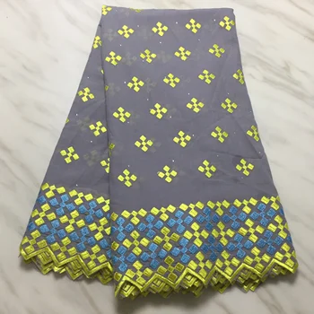 

Latest style Pure Cotton Lace fabric With Stones African Lace Fabric 5 yards For Wedding PF1015