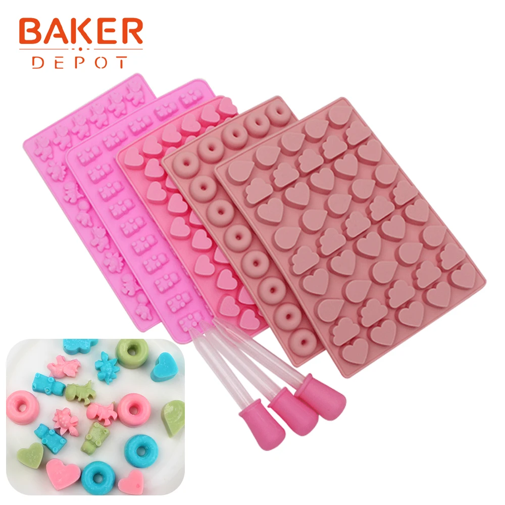 BAKER DEPOT gummy bear плесень 8 шт силиконовая форма для конфет шоколадный динозавр мини пончик ледяной Торт Украшение Инструмент с капельницей