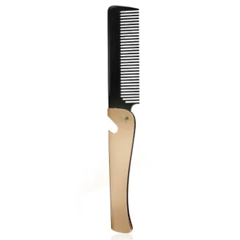 

Men Gold Stainless Steel Handle Barber Comb Plastic Fine Toothed Men Beard Comb Metal Folding Pocket Knife Comb for Beard