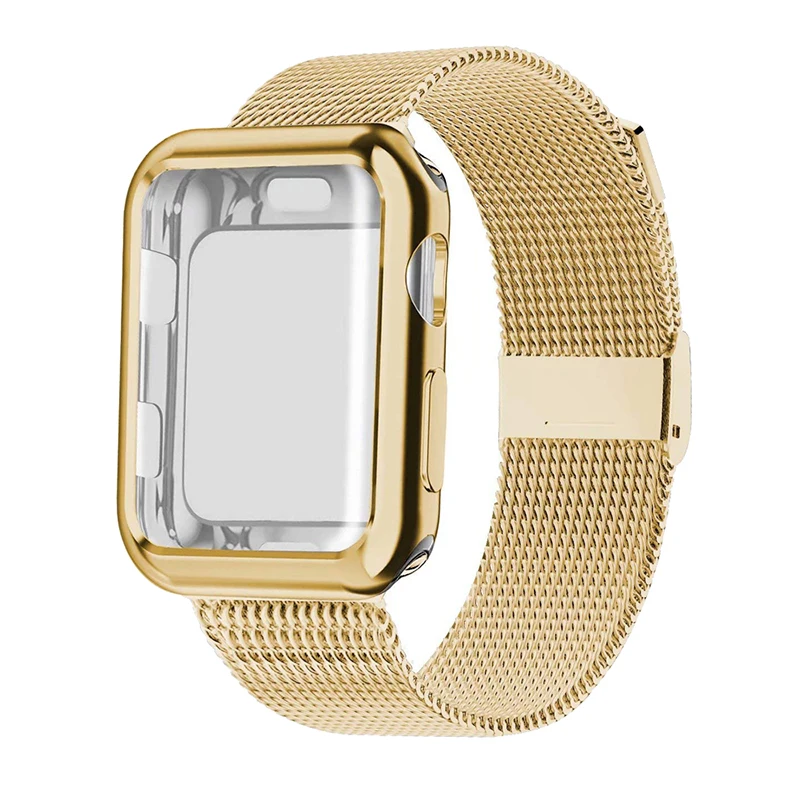 gold Чехол+ ремешок для Apple Watch 5 iwatch ремешок 42 мм 38 мм 44 мм 40 мм Миланский Браслет из нержавеющей стали ремешок для Apple watch 4 - Цвет ремешка: gold