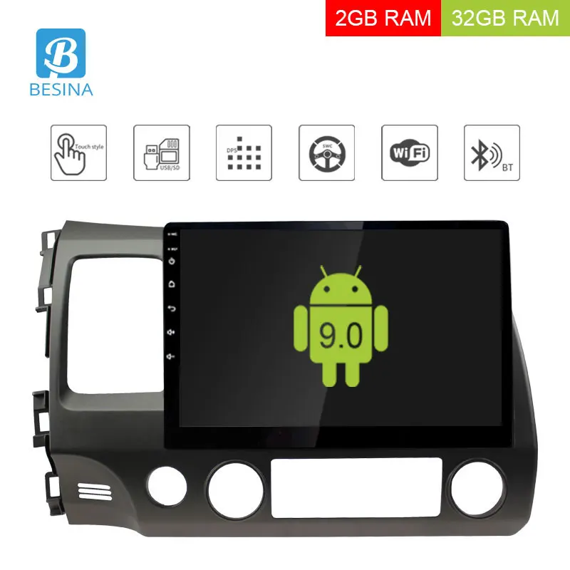 Besina 10,1 дюймов Android 8,0 автомобильный радиоприемник для Honda Civic 2006-2011 мультимедийный плеер gps навигация 2G+ 32G стерео wifi RDS 4 ядра
