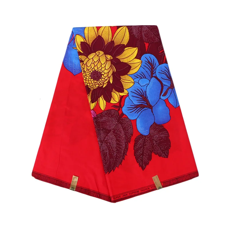 

Veritable Guarantee Real Dutch Wax Colorful Flowers Red Fabric 100% Polyester Pagnes Africain Wax 6Yards\set