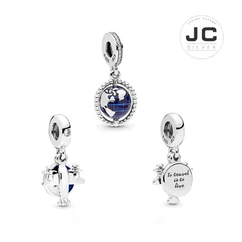 

JC DIY Charms 925 Sterling Silver Airplane Around the Earth Pendant, Suitable for Bracelets Necklace Woman Accessories Jewelry